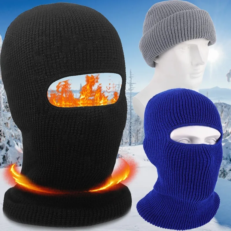 Winter Balaclava Hat Outdoors Men Women Knitted Full Beanies Sport Cycling Skiing Cap Black Warm Cold-proof Plush Knitted Masks