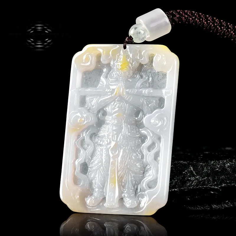 

TIMESWIND Natural A-type Jade Weituo Bodhisattva Square Pendant Men Necklace with Certificate