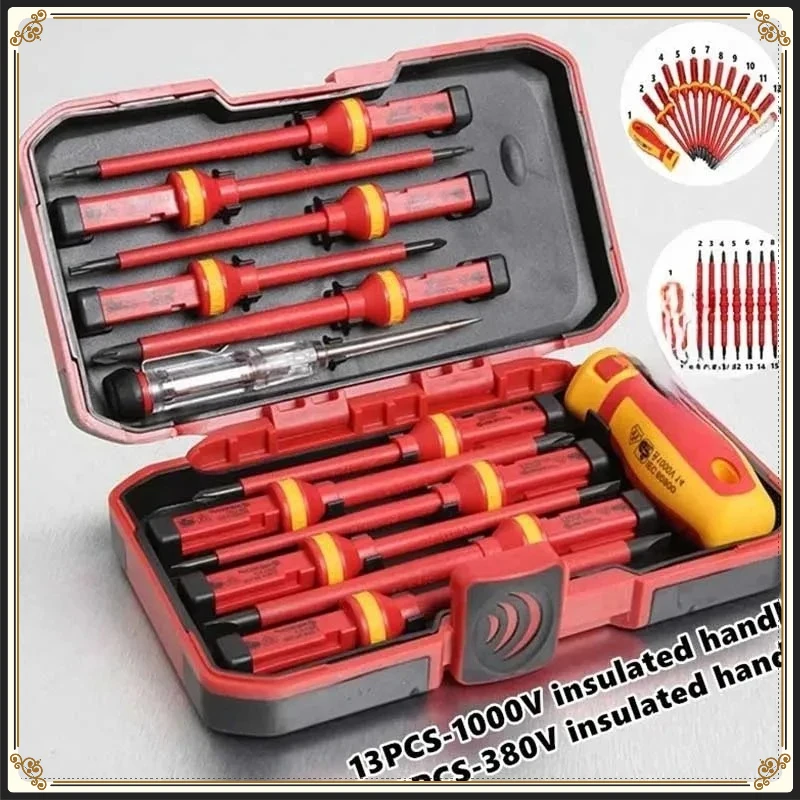 1000V High Voltage Insulated Screwdriver Kit 13Pcs Magnetic Pozidriv Torx Bits Professional Electrician Tools