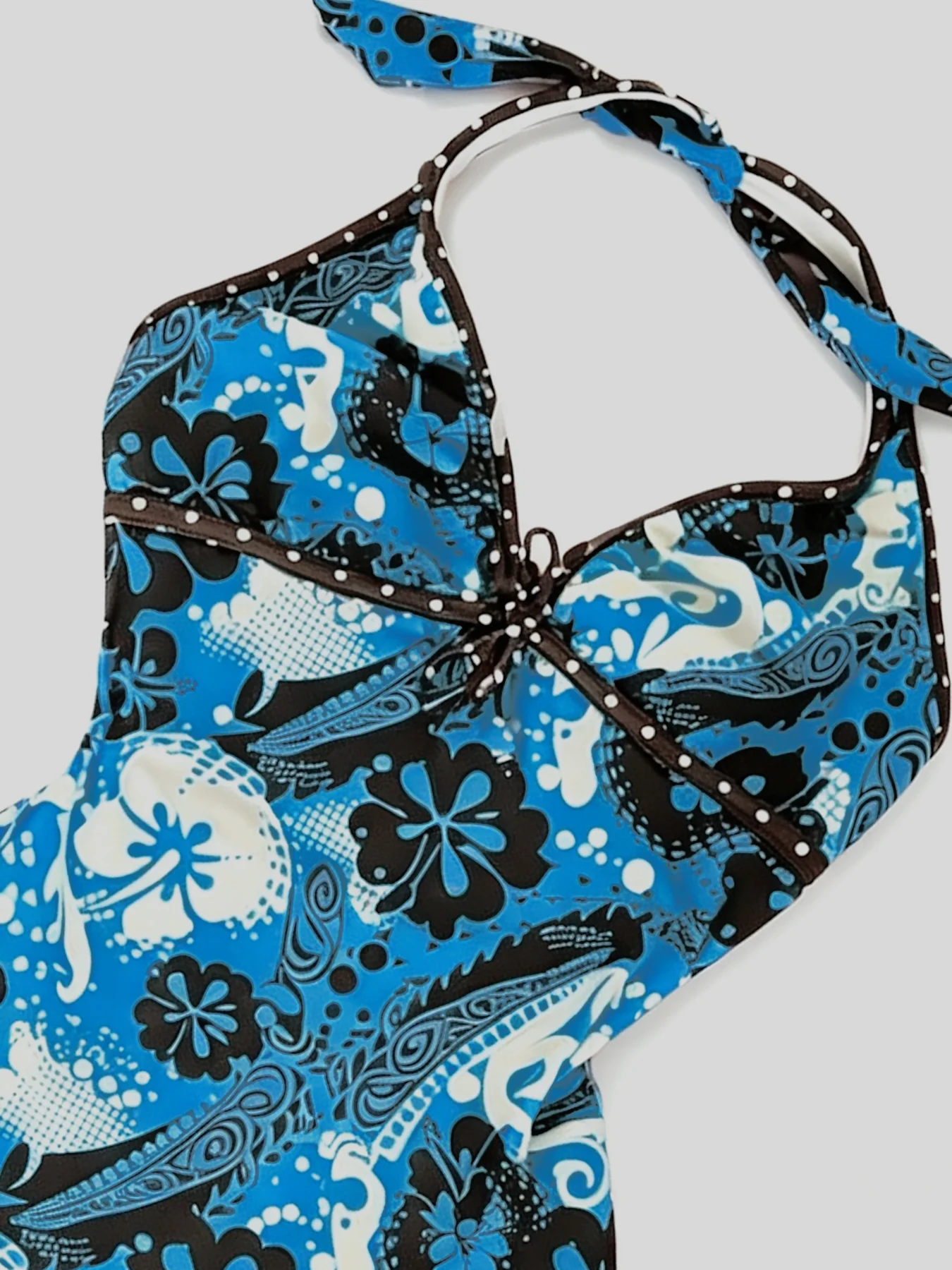 Retro Hawaiian Style Floral Print Cross Hanging Neck, Backless Slimming Split Flat Angle Swimsuit Vacation Set
