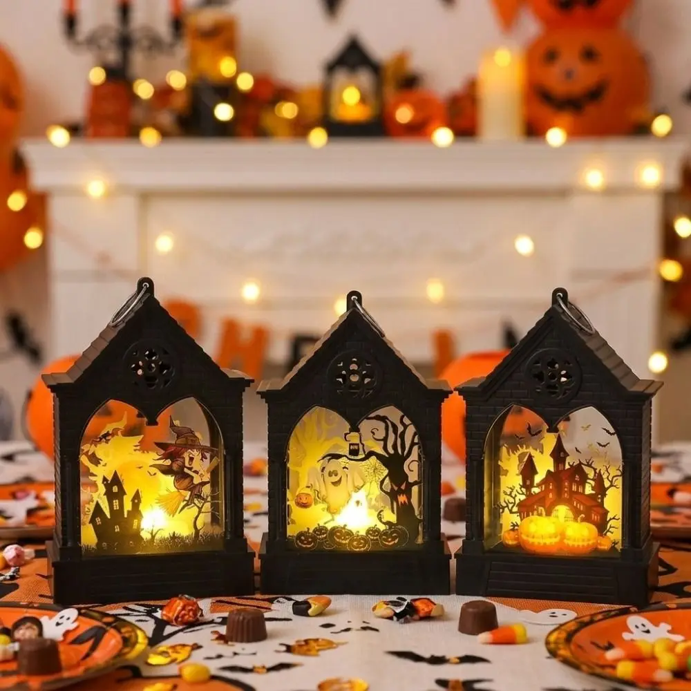 House Shape Halloween LED Lamp Cordless Battery Powered Halloween Night Light Portable Decorative Pumpkin LED Light