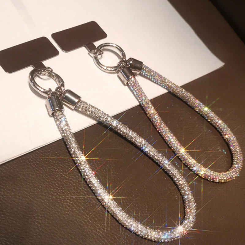 Universal Cellphone Diamond Lanyard Wrist Strap Glitter Flashy Rhinestone Phone Charm Chain Strap Anti-Lost Crystal Hanging Rope