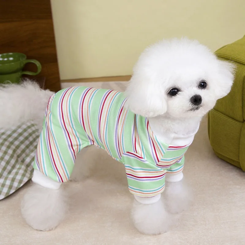 Colorful Strip Dog Clothes Puppy Pajamas Pullover 4-Legs Hoodie Jumpsuit For Small Medium Dogs Maltese York Puppy Pijamas Onesie