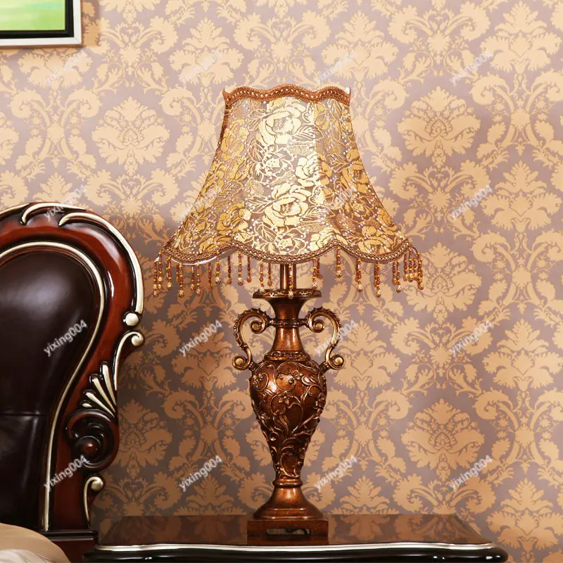 Luxury European Style Fabric Bedside Lamp Remote Adjustable Brightness for Living Room Bedroom Study