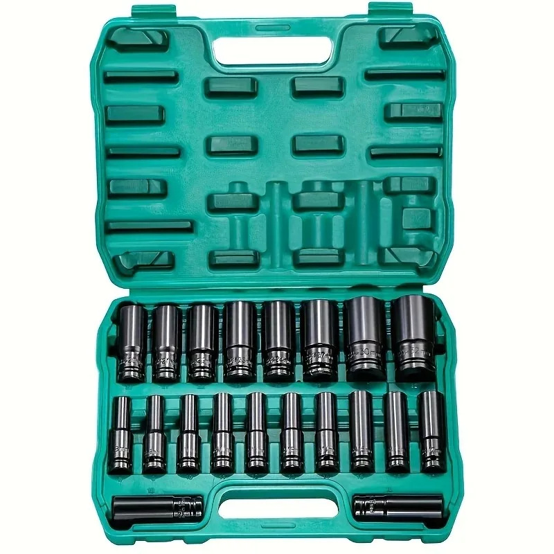 20pcs 8-32mm Electric Wrench Socket Head Extension Complete Set of Air Cannon Socket,Hexagonal Screwdriver Socket Set