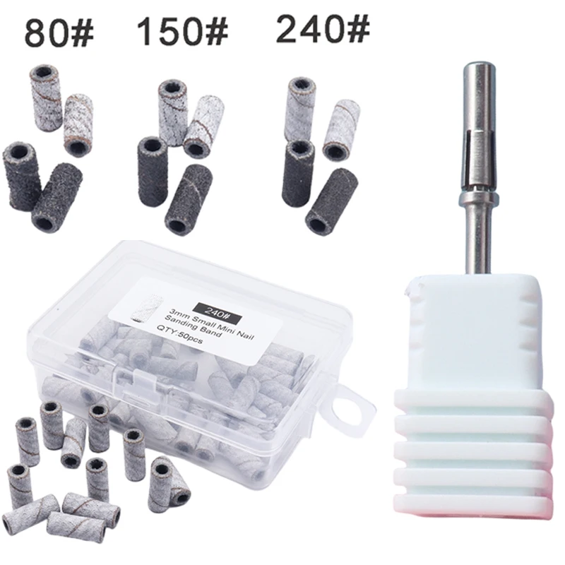 50pcs per box with Mandrel Mini Zebra Sanding Bands Stainless Steel Nail Drill Bits Mandrel Electric Manicure Accessories Tool