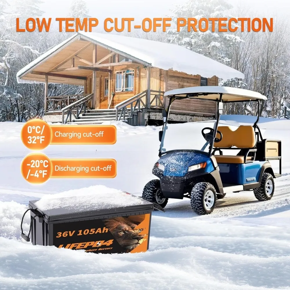 36V Lithium Golf Cart Battery, 36 Volt 105Ah LiFePO4 Battery with a 200A Smart BMS, LCD Display & APP Monitor, 25A, Customized