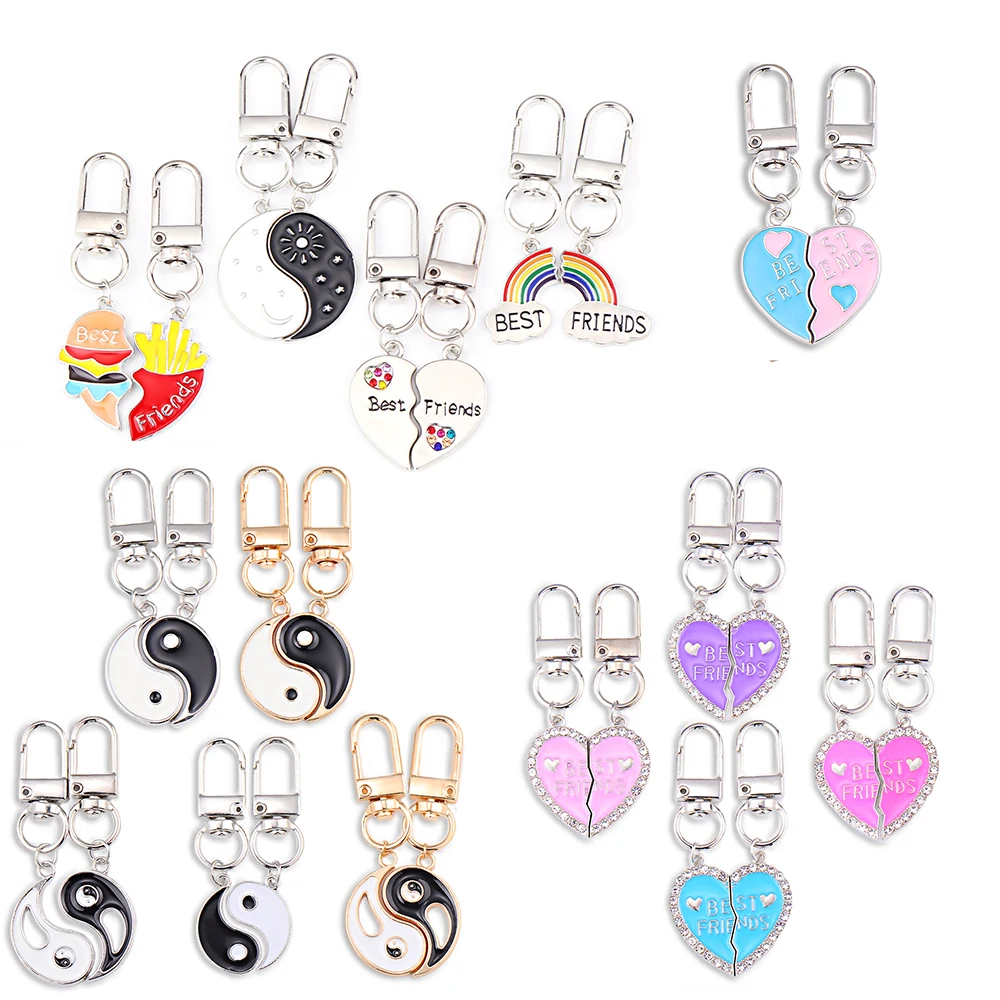 DIY Fashion Heart Shaped Splice Alphabet Rainbow Gossip Unicorn Key Best Friend Keychain Backpack Pendant Friendship Gift