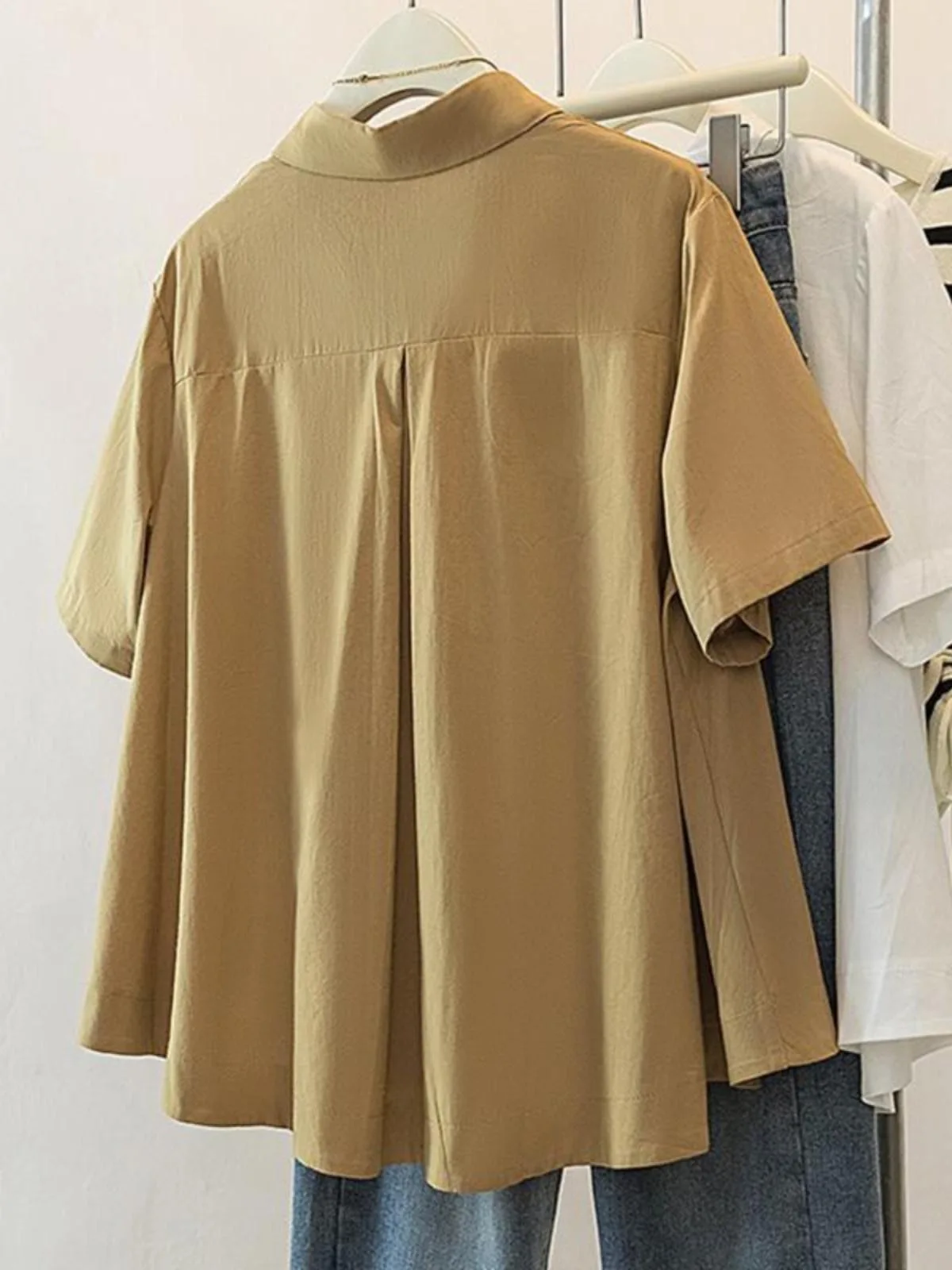 taglie forti Ne ort Sve irt Top estivo dimagrante allentato da donna Trendy coreano Sle Pendolarismo Colore puro dettaglio bottoni