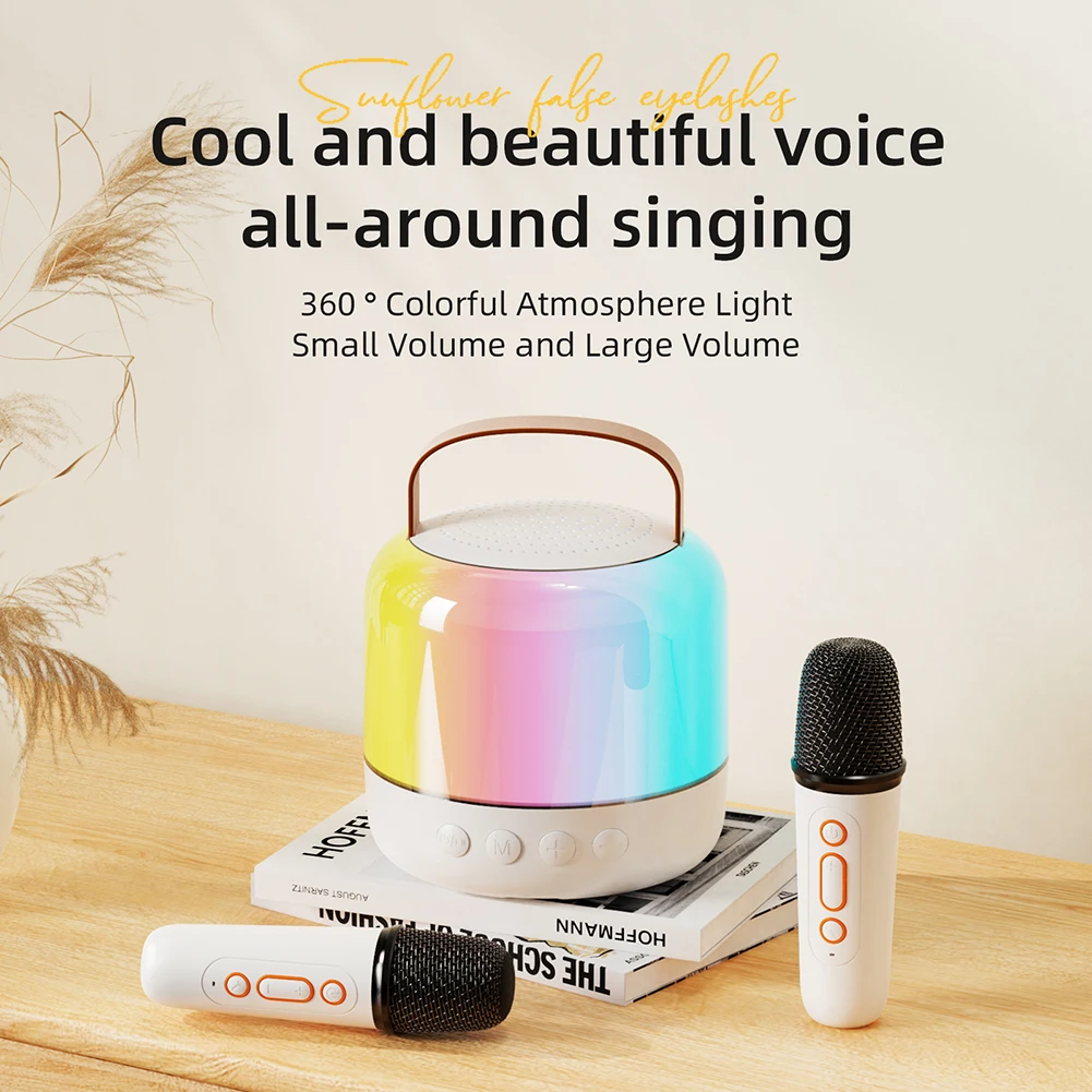 Mini Karaoke Speaker Bluetooth-Compatible5.3 RGB Lights Portable Speaker 4 Playback Mode PA Speaker System Gifts for Kids Adults