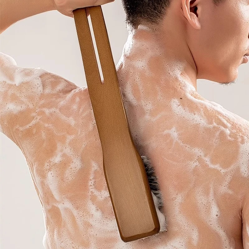 

Japanese-style Pig Bristle Bath Brush, Long-handled Bath Brush for Scrubbing Mud on The Back of The Body Household Cleaning Tool