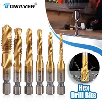 1Pcs Titanium Plated Hex Shank Drill Bits HSS Screw Thread Metric Tap Screw Machine Compound M3 M4 M5 M6 M8 M10 Hand Tools