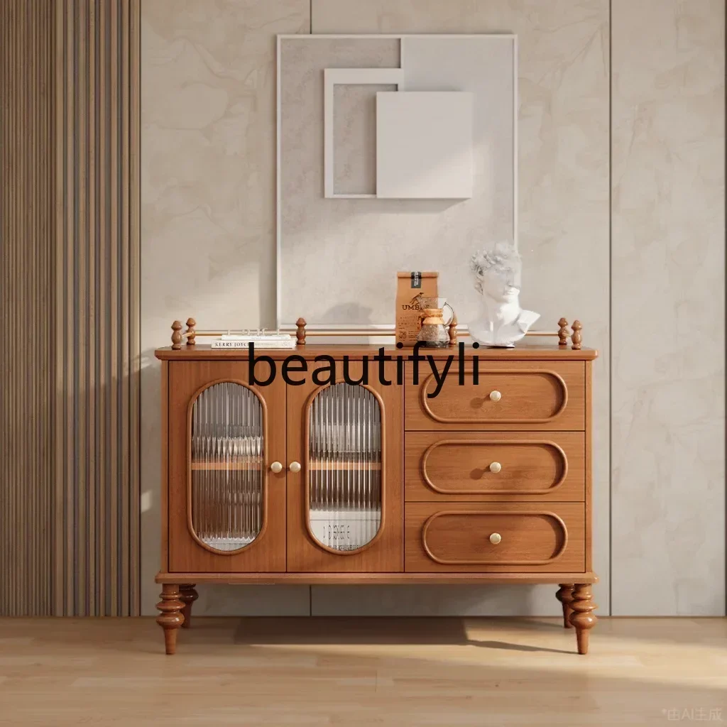 

French solid wood dining side cabinet cherry wood Roman retro Nordic light luxury Changhong glass entrance cabinet