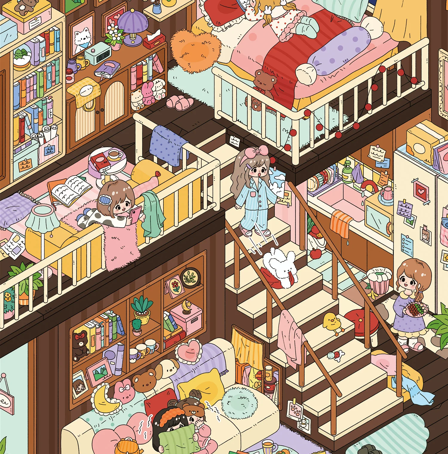 Kawaii pajama party 3D Best friend time Landscape Sticker  DIY Pocket Cabin Scene festival gift