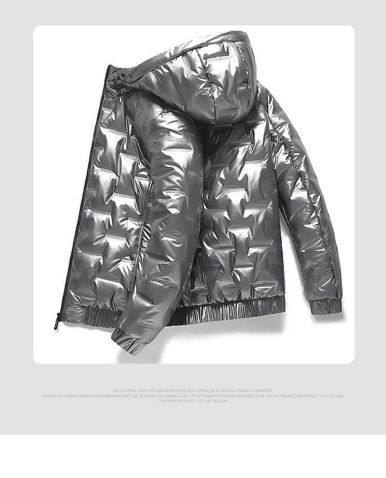 NONEAIR Mens Thick Warm Glossy Black Jackets Outwear Men's Clothings Winter Hooded Parkas Men Windbreaker Fashion Thermal Coats