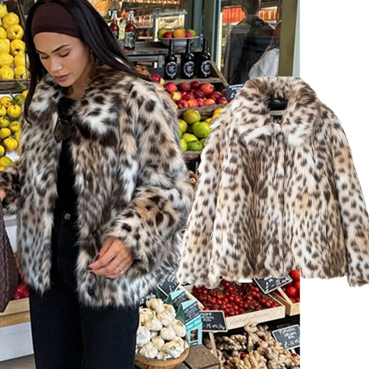 

Maxdutti зимняя французская женская модная винтажная шуба из искусственного меха с леопардовым принтом животных для женской куртки, женская одежда, топы