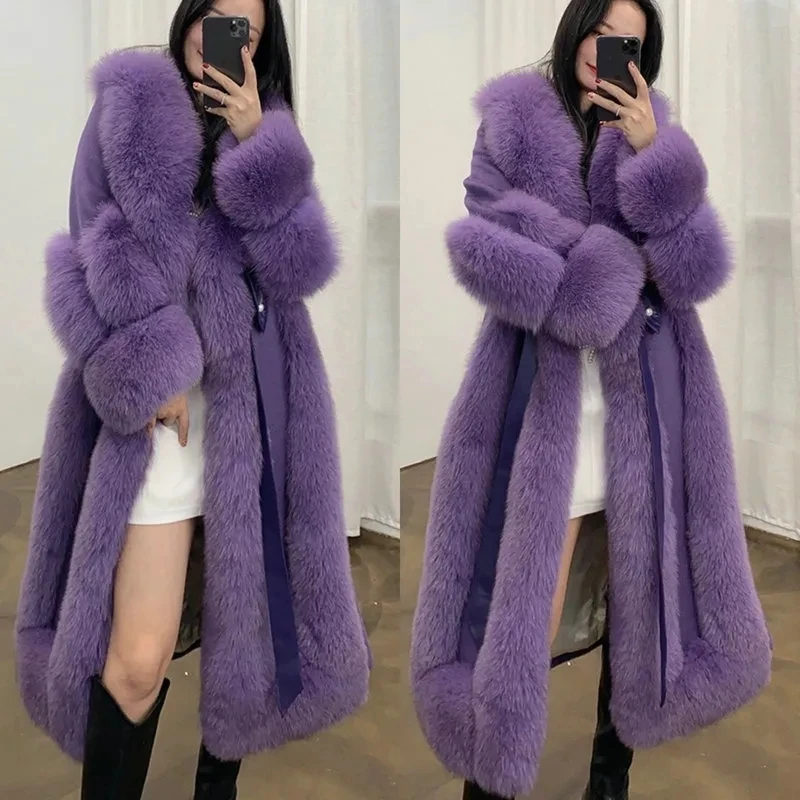 Winter Long Warm Thick Wool Faux Fur Coat Women Fur Collar Scarf Cuff Runway Loose Luxury Designer Clothing Women 2023 Fashion