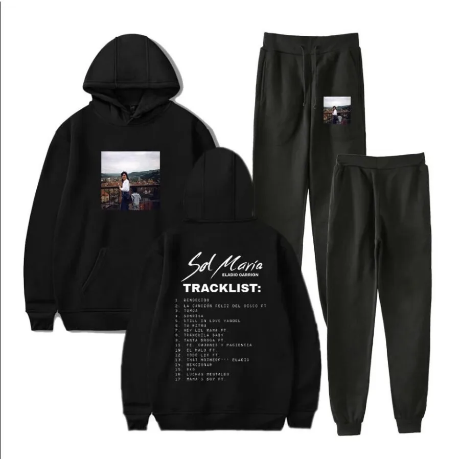 Eladio Carrion Sol Maria Tour Merch Men's Sportswear Sets Casual Tracksuit Two Piece Set Hoodie and Sweatpants Sportswear Suit