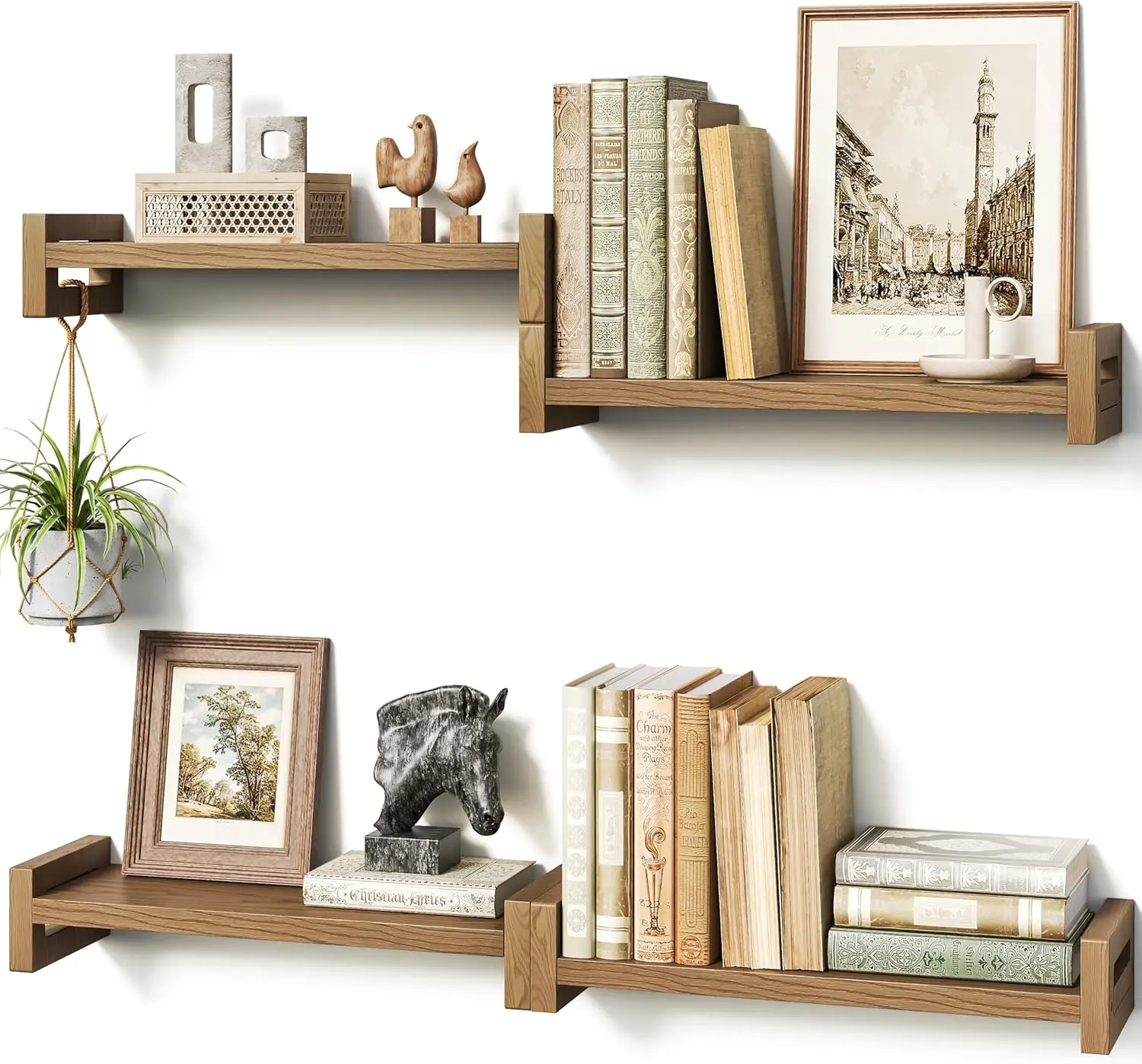 Floating Shelves for Wall, Set of 4 Solid Wood Wall Mounted Shelves, 16.15