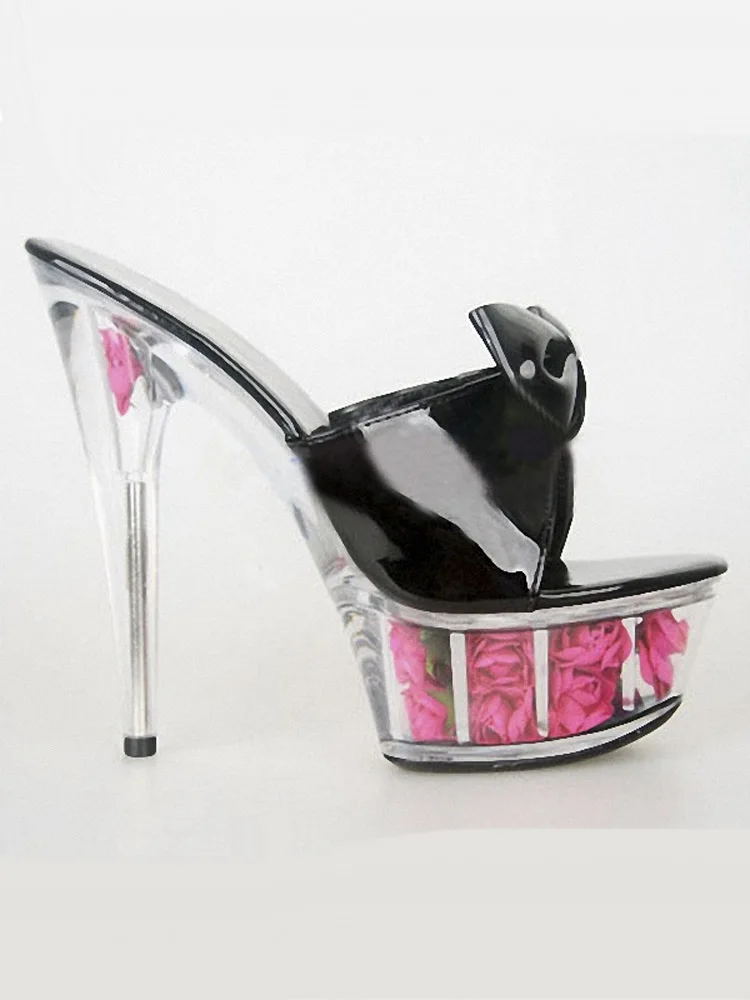 Slippers Exotic Stripper 6 Inch Dress Party Shoes 15cm High Heels Platform Rose Bowknot Pink Bridal Wedding Shoes Ugs For Woman