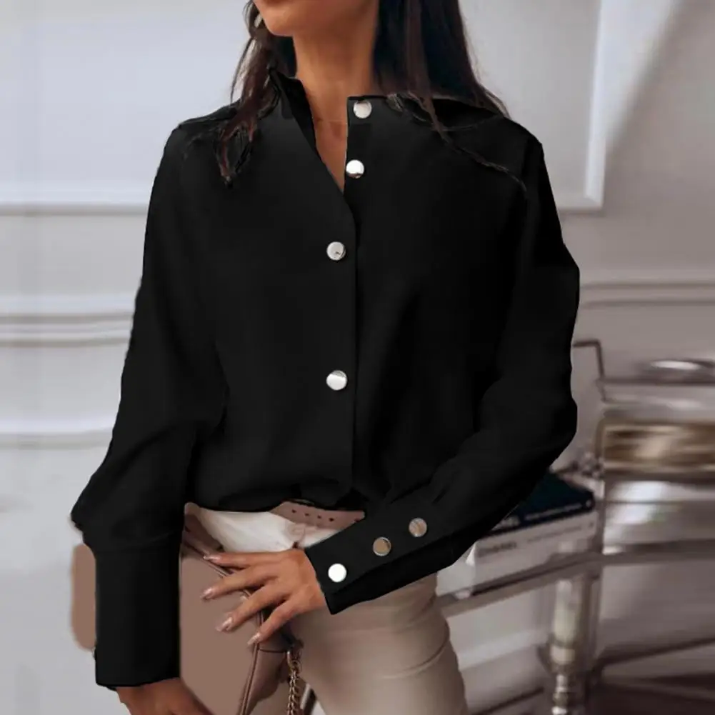 Office Shirt Workwear Fashion Shirt Lightweight All-matched  Trendy Single Breasted Solid Color Lady Shirt