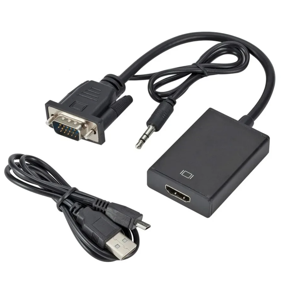 Grwibeou 1080P VGA to HDMI-compatible Converter Adapter Cable With 3.5Mm Audio Cable For PC Laptop To HDTV Projector