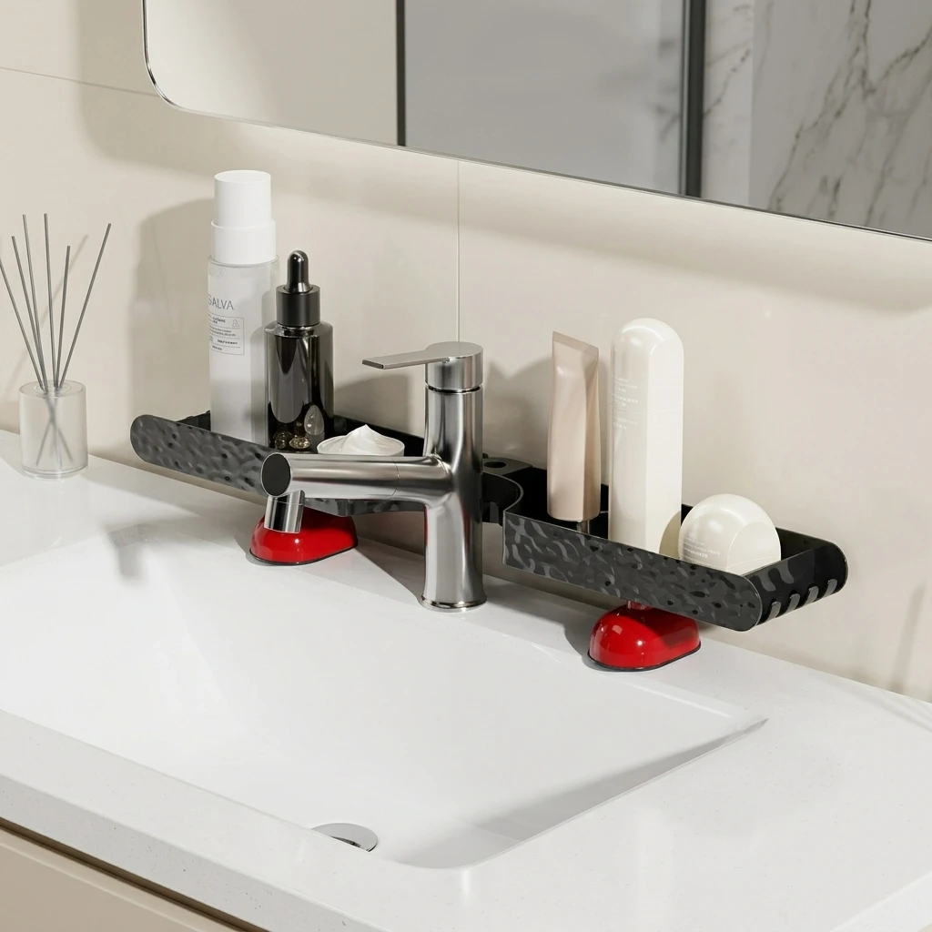 Bathroom Organizer Cosmetic Storage Shelf Wide Cream Style Hollow Drainage Rack for Toiletries Home Washroom Essentials