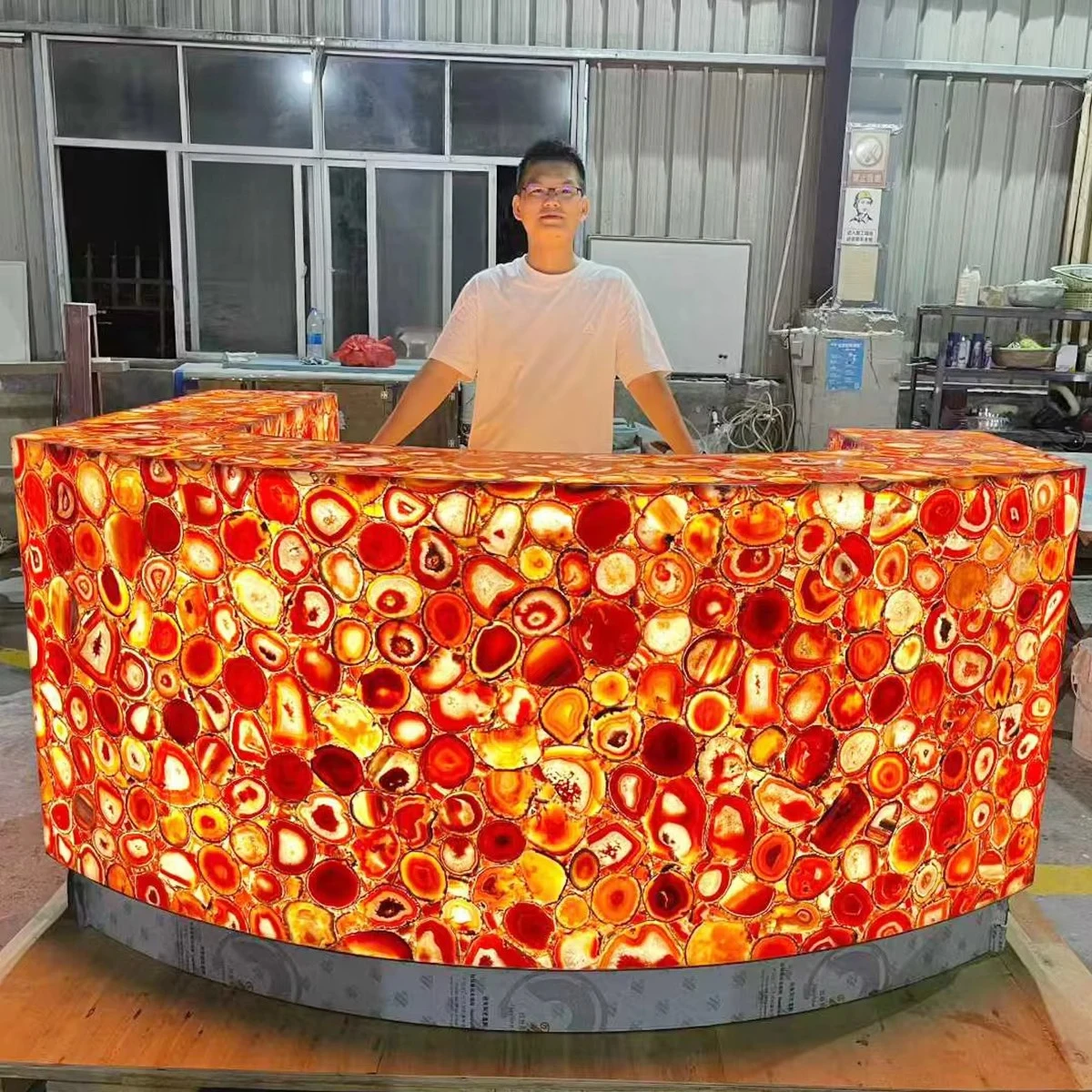 Lighting design Natural backlit onyx translucent gemstone Home mini bar counter
