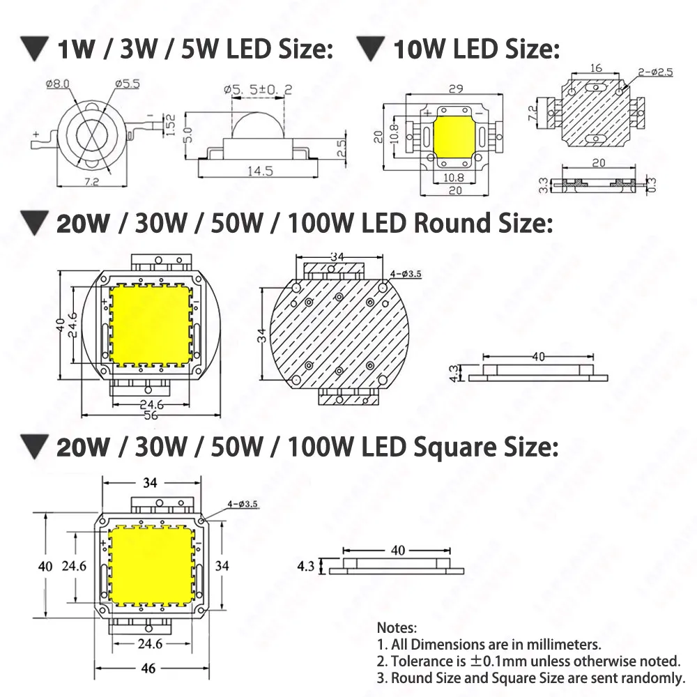 Puces LED de haute qualité 1W 3W 5W 10W 20W 30W 50W 100W Blanc chaud 3000K Blanc naturel 4000K Blanc froid 6000K COB LED pour Downlights Projecteurs Projecteurs Ampoules