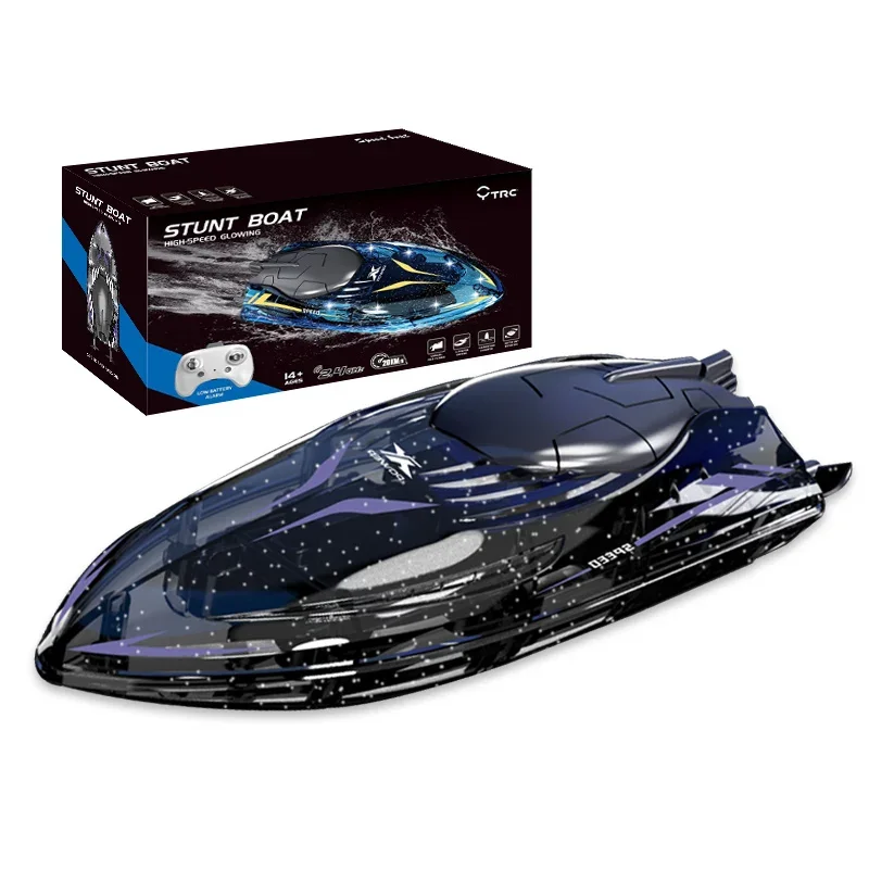 2024 New Cool Transparent Remote Control Boat 360-degree Flip Stunt Boat Children's Water High-speed Speedboat Toy Gift