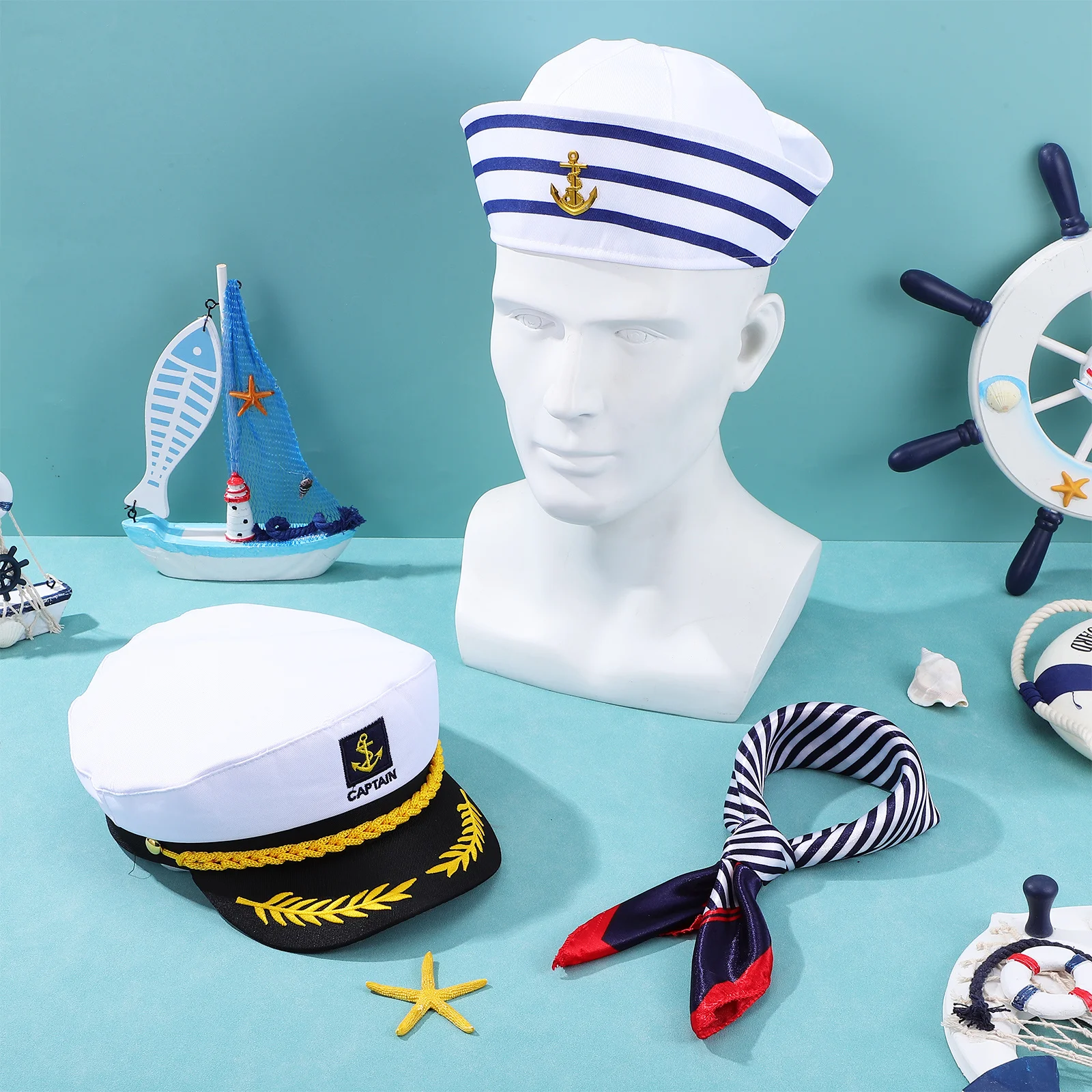 

1Set Sailor Hat Set Adjustable Navy Captain Hat Classic Boat Captain Costume Party Accessories Sailor Costume Scarf