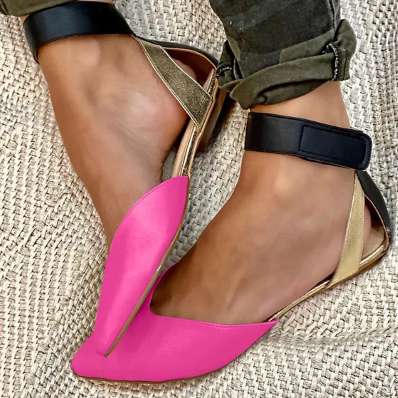 Pointed Toe Women Sandal Casual Flat Heel Shoes Fashion Hook Loop Ankle Buckle Women's Sandal