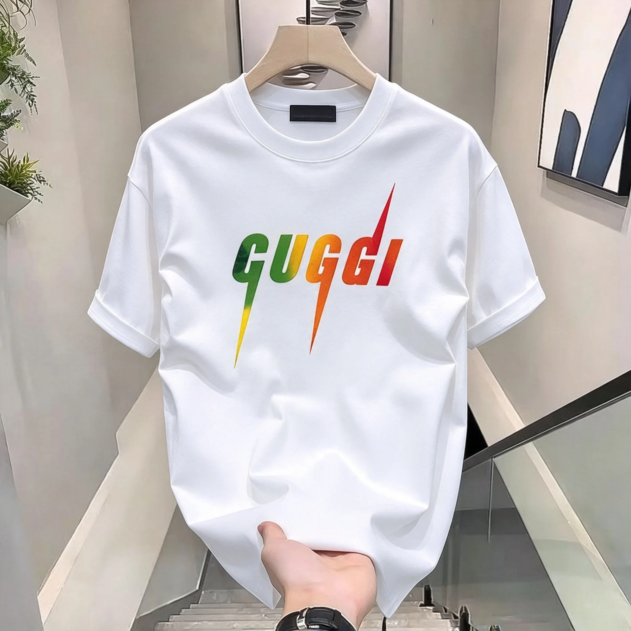 2026 Gradient Lightning Letter Graphic T-Shirt Men Women, Colorful Sharp Font Art Print Short Sleeve Casual Loose Summer Tee