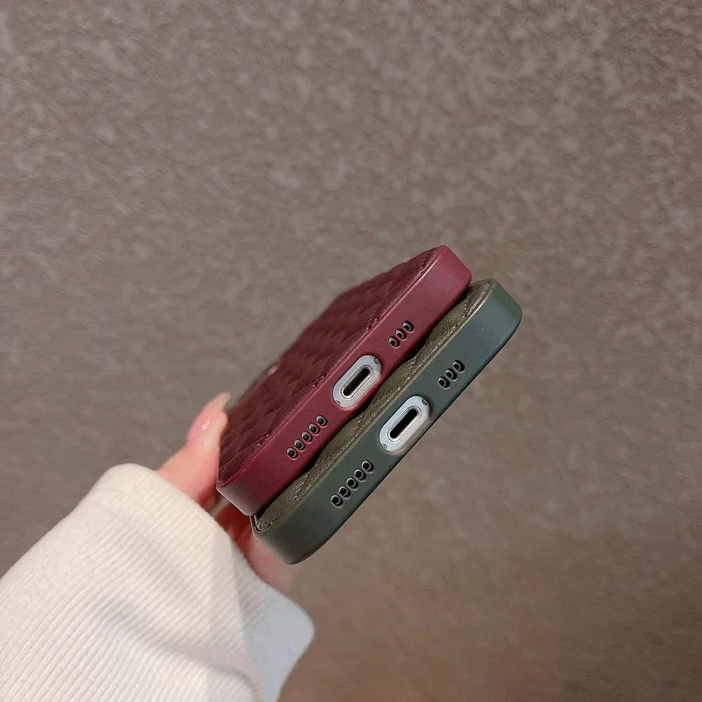 Custodia per telefono con finiture in pelle PU con reticolo rombico per iPhone 16 15 14 Plus 13 12 11 Pro Max Cover posteriore con telaio in TPU morbido