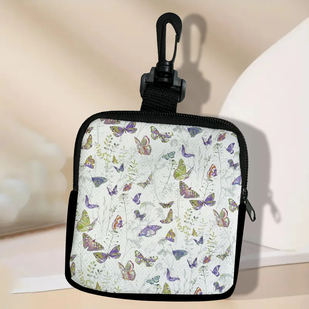 

Dreamy Flower Butterflies Key Zipper Pocket Snack Bag Portable Outdoor Key Bag Packe Pouch Holder Men Women Coin Purses Bag 7.2