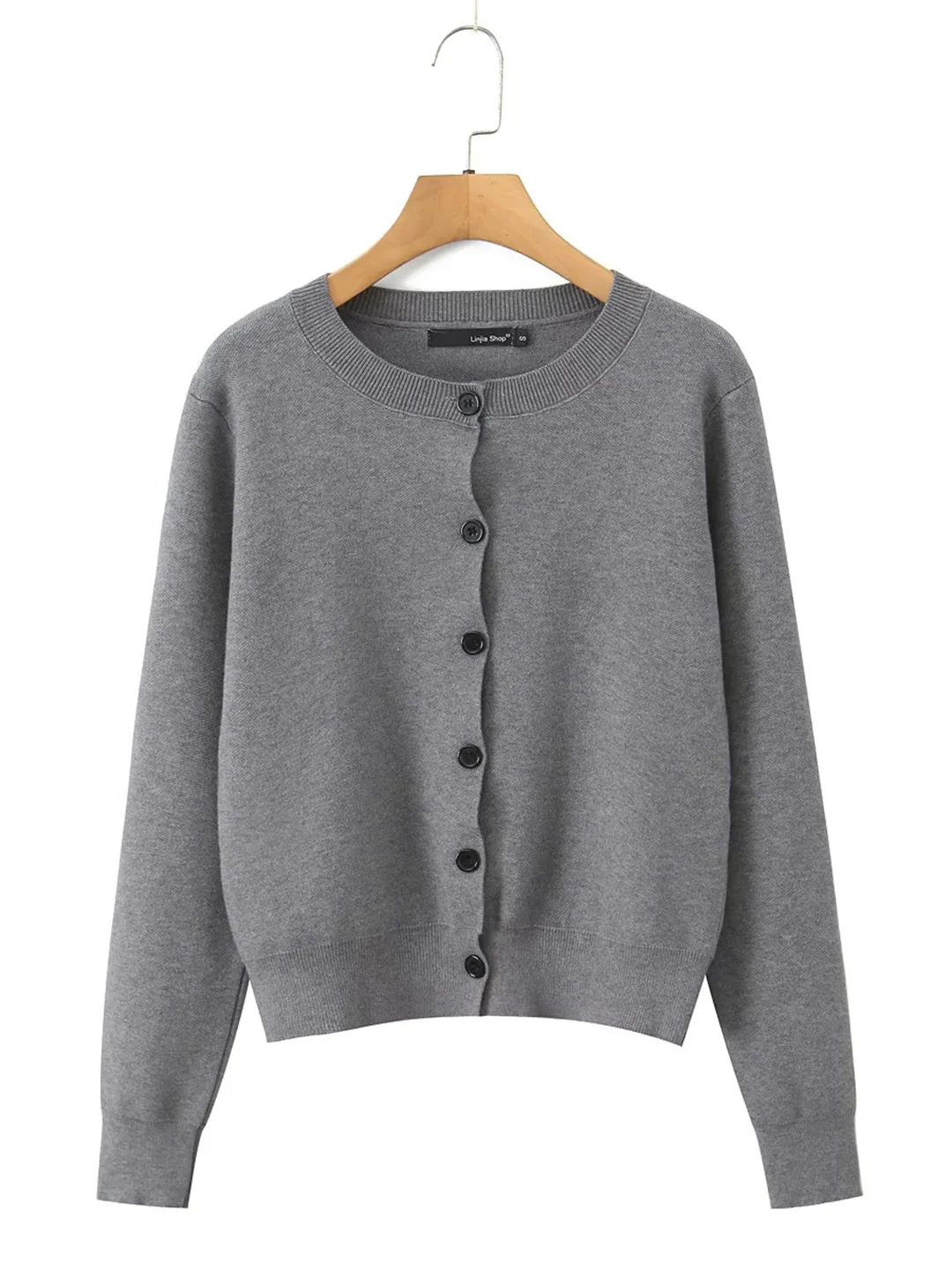 

ay round Ne Long Sve Open Cardigan Knitted Sweater Women's Loose Slimming Casual Outerwear Single Button Spring Autumn