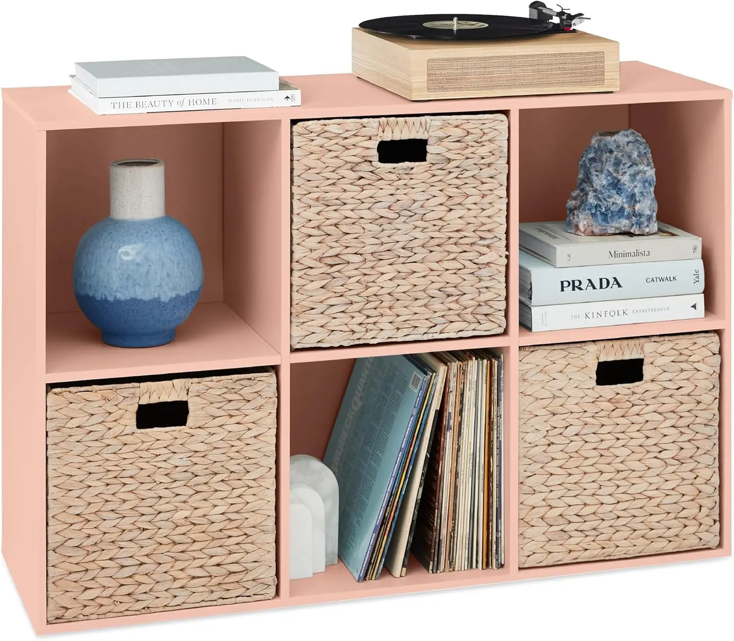 

6-Cube Storage Organizer 13.5in Shelf Opening Bookcase Display Shelf Customizable w 3 Removable Back Panels u2013 Light Pink