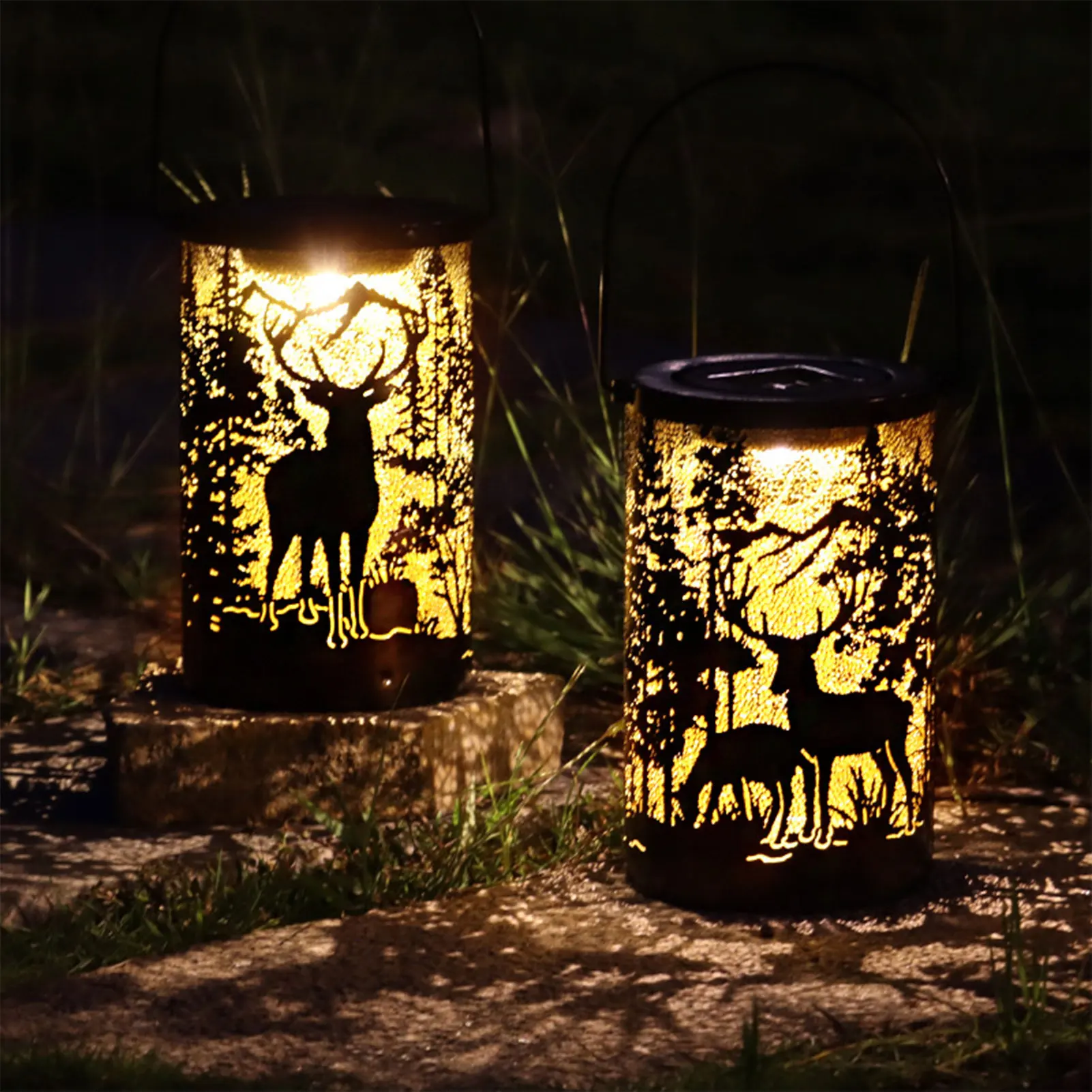 2025 Eid Mubarak Decoration Lamp Vintage Deer Forest Hollow Carving Luminous Ornament For Desk Cabinet Fireplace Ramadan Gifts