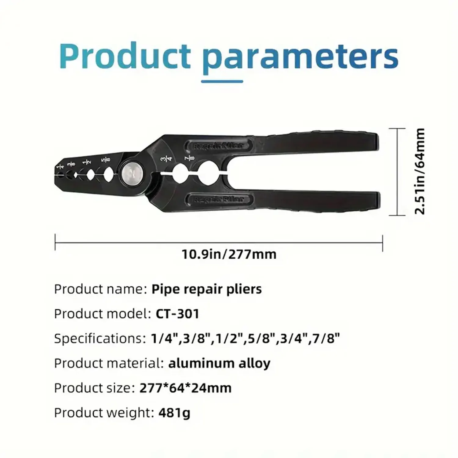 CT-301 Manual Copper Tube Pliers Flat Tube Repair Tool Refrigeration Pliers for 1/4“, 3/8”, 1/2“, 5/8”, 3/4“, 7/8” Copper Tubes