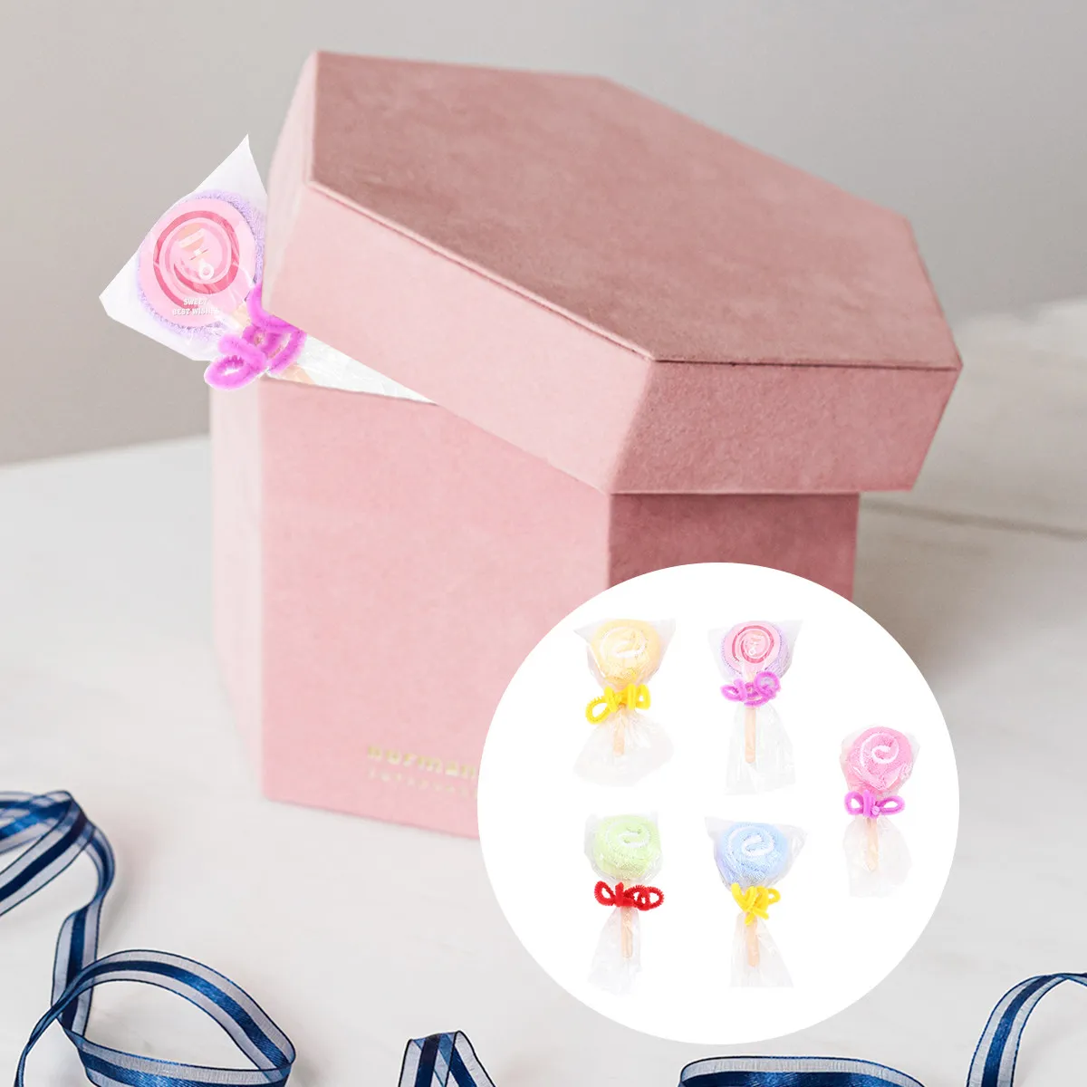 5Pcs Creative Lollipop Design Face Towel Set Eco-Friendly Skin-Friendly Soft Decorative Towels for Wedding Gifts Christmas Party