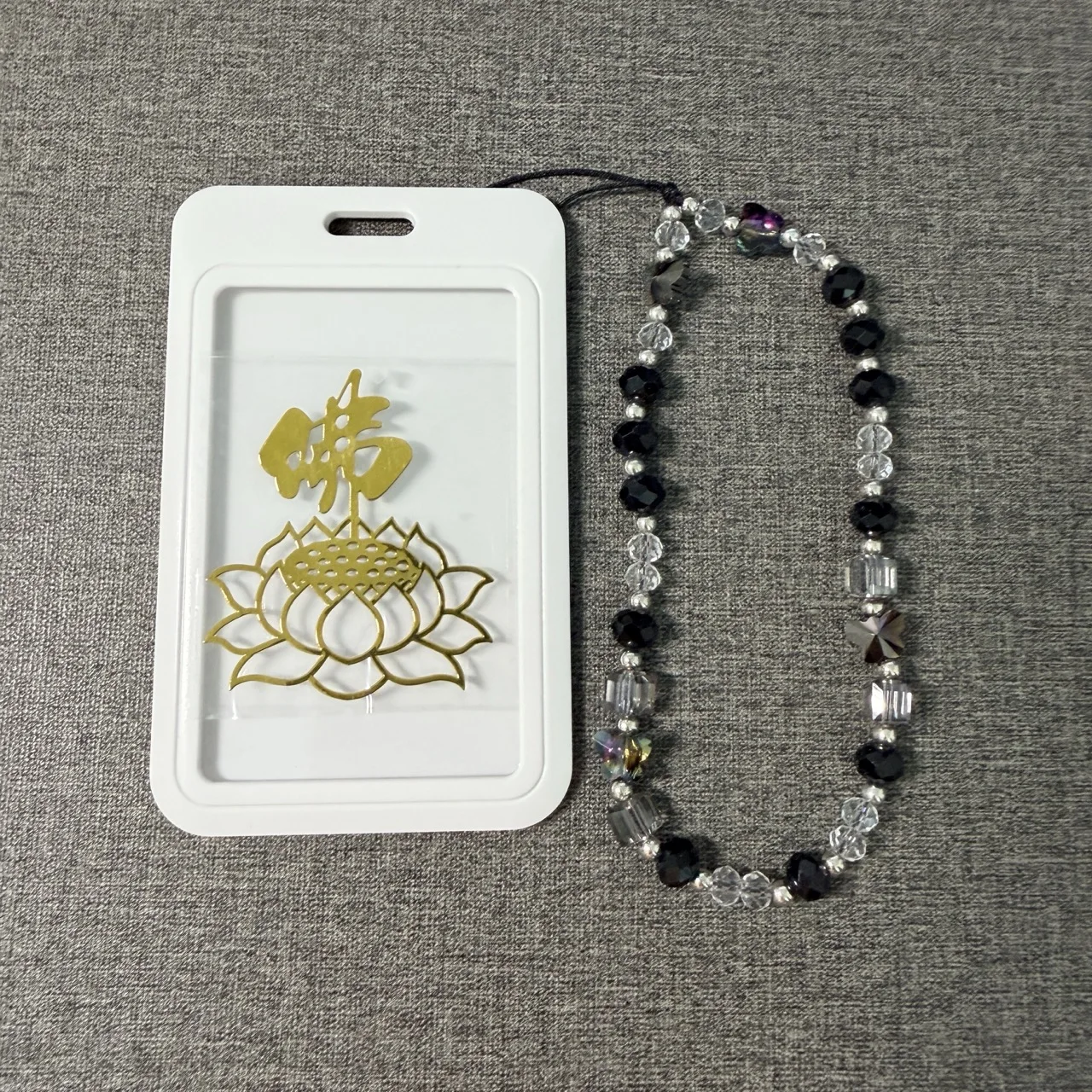 Crystal Butterfly Buddha Pattern Metal Phone Sticker Lanyard Anti-lost Lucky Card Holder
