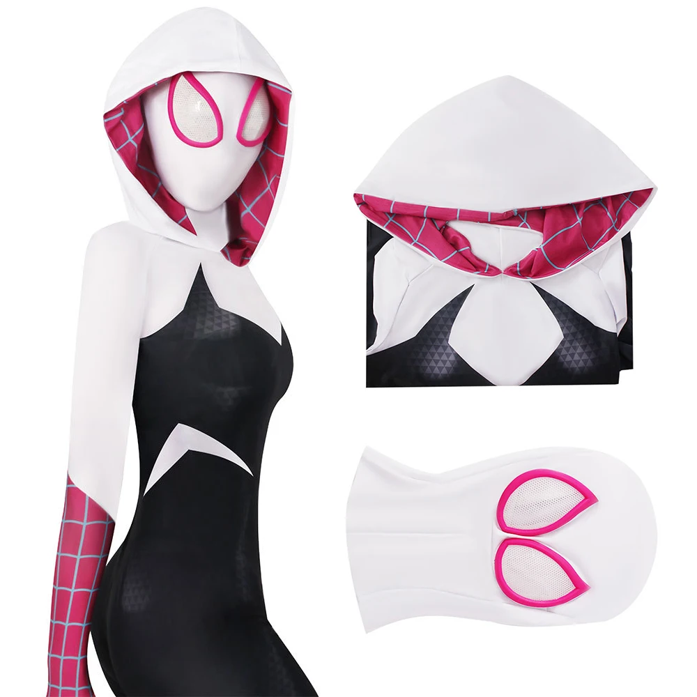 

Top-tier Version Lycra Fabric Spider Gwen Cos Cosplay Costume Jumpsuit Bodysuit Spider-Verse Halloween Cosplay Full Set Women