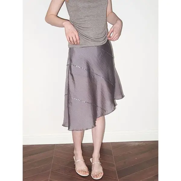 Twill Bead Sheet Double-layer Fog Skirt Women's Summer New Retro Oblique Cut Elegant Slim Dress
