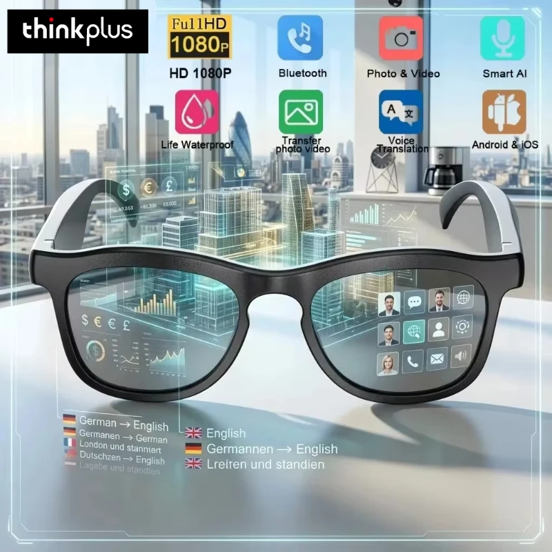 Lenovo ThinkPlus Touch Smart Voice Assistant Glasses Bluetooth Assisted Shooting Remote Control For Men And Women Smart Glasses