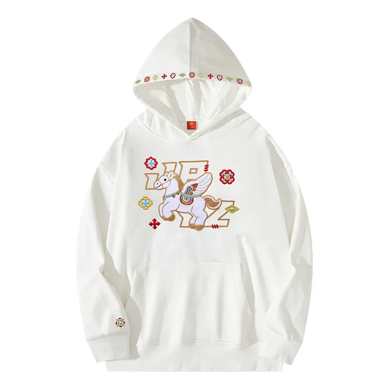 Men's Cartoon Embroidered Hoodie Pullover Unisex Sweatshirt 2025 Autumn Casual Hip Hop Streetwear Hooded Top