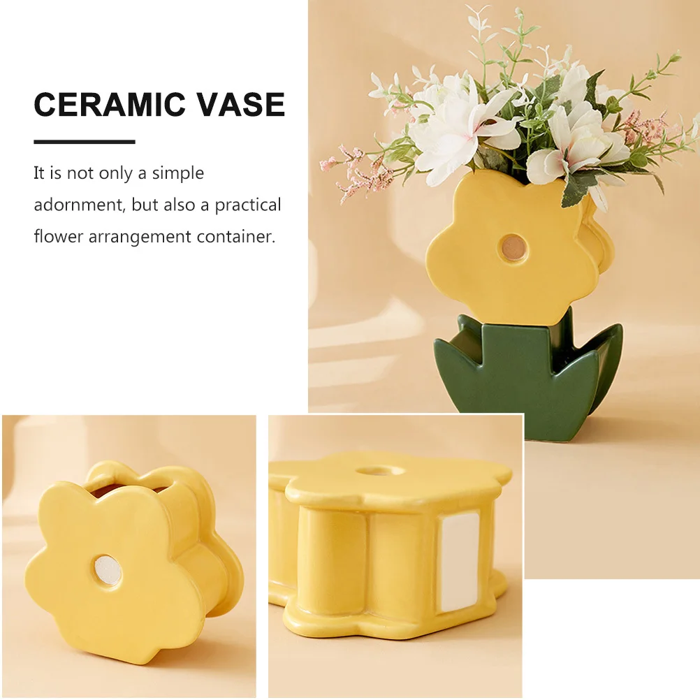 

1Pcs Ceramic Craft Flower Vase Lovely Plant Design Desktop Vase Decorative Container for Flower Arrangement and