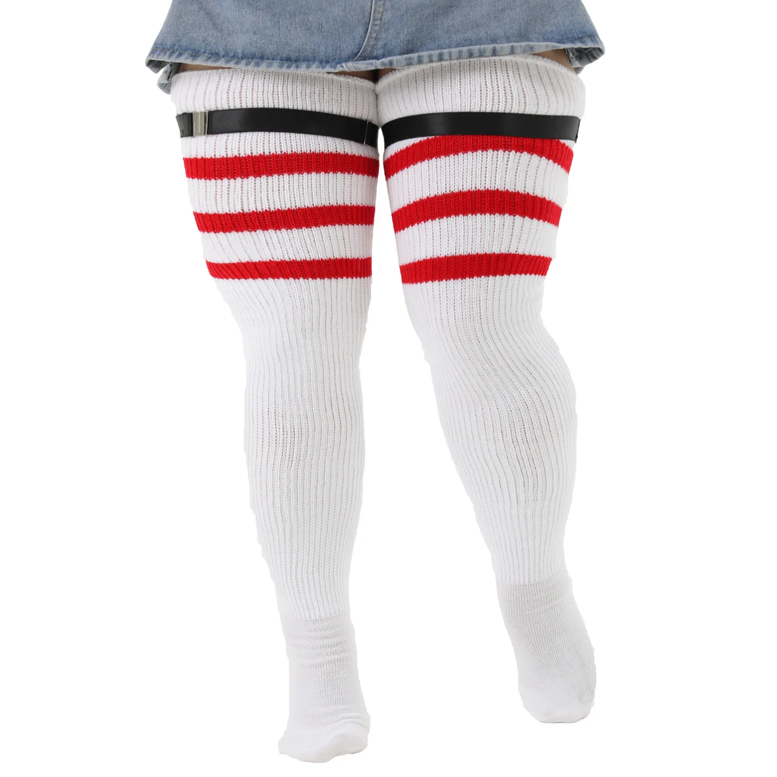 Dstresssunshine-Chaussettes hautes pour femmes, chaussettes optiques extra longues, chaussettes au-dessus du genou, jambières, chaussettes de bottes, grande taille