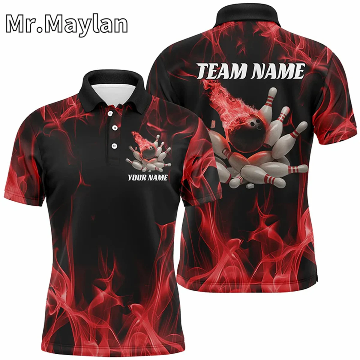 3D Colorful Bowling Jerseys Polo Shirt for Men Custom Bowling Team Shirts For Bowler Cyan Blue Gift for Bowling Lovers Tops image 4