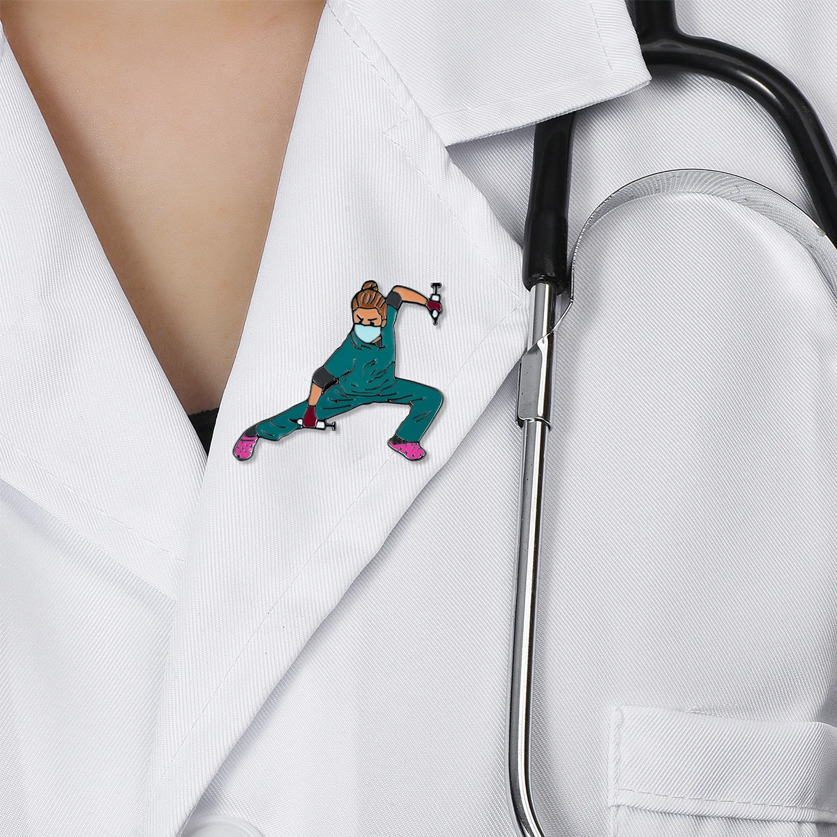 Catuni الإبداعية الطبية المينا دبوس بروش للممرضة طالب RN التلبيب الحبل حقيبة معطف شارة اكسسوارات هدية للنساء زميل