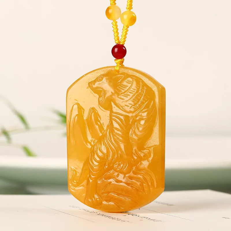 

People Amulet Home Mascot Golden Jade Hanging Pendant Tiger Go Up The Mountain Carving Ornament